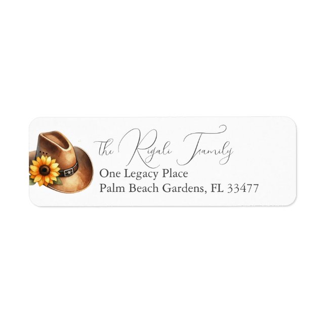 Rustic Sunflower Cowboy Hat Return Address Return Address Label (Front)