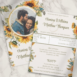 Rustic Sunflower Cream Photo Wedding Invitation