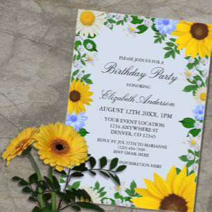Rustic Sunflower Daisy Floral Birthday Acrylic Invitations