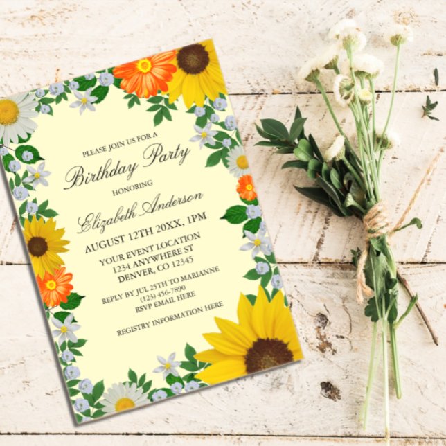 Rustic Sunflower Daisy Floral Birthday Acrylic Invitations (Creator Uploaded)