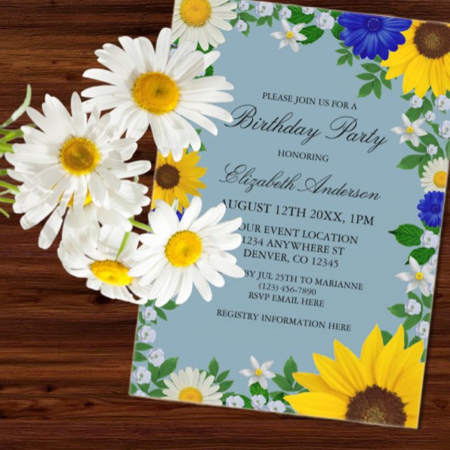 Rustic Sunflower Daisy Floral Birthday Acrylic Invitations (Creator Uploaded)