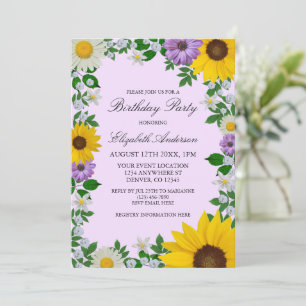 Rustic Sunflower Daisy Floral Birthday Invitation