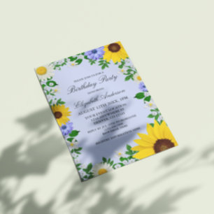 Rustic Sunflower Daisy Floral Birthday Invitation