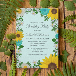 Rustic Sunflower Daisy Floral Birthday Invitation