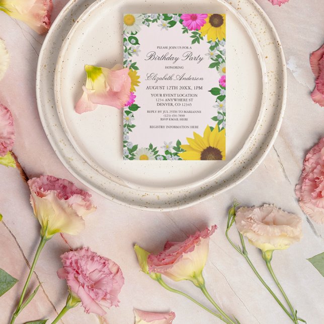 Rustic Sunflower Daisy Floral Birthday Invitation (Creator Uploaded)