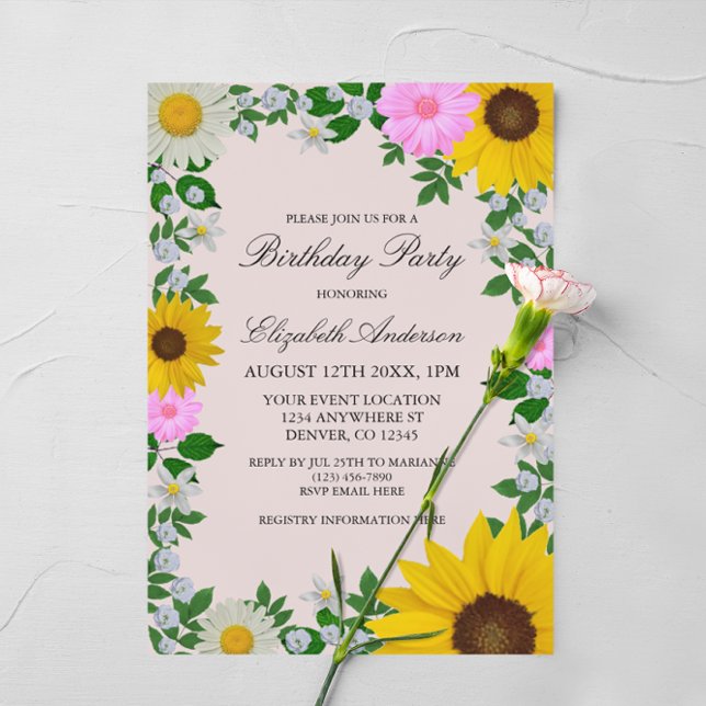 Rustic Sunflower Daisy Floral Birthday Invitation (Creator Uploaded)