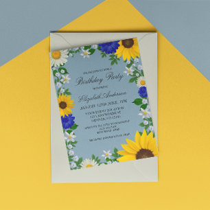Rustic Sunflower Daisy Floral Birthday Invitation