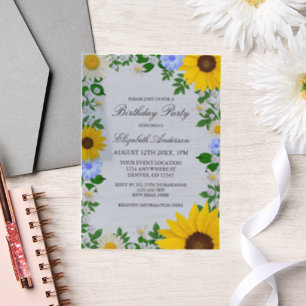 Rustic Sunflower Daisy Floral Birthday Vellum Invitations