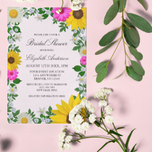 Rustic Sunflower Daisy Floral Bridal Shower Acrylic Invitations