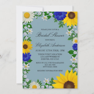 Rustic Sunflower Daisy Floral Bridal Shower Invitation