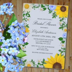 Rustic Sunflower Daisy Floral Bridal Shower Invitation