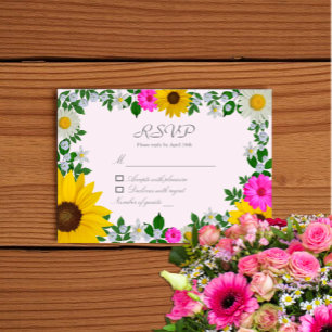 Rustic Sunflower Daisy Floral Bridal Shower RSVP Card