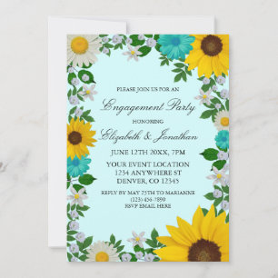 Rustic Sunflower Daisy Floral Engagement Party Invitation