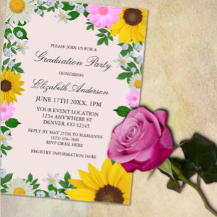 Rustic Sunflower Daisy Floral Graduation Party Acrylic Invitations