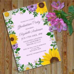 Rustic Sunflower Daisy Floral Graduation Party Acrylic Invitations