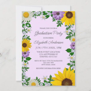 Rustic Sunflower Daisy Floral Graduation Party Invitation