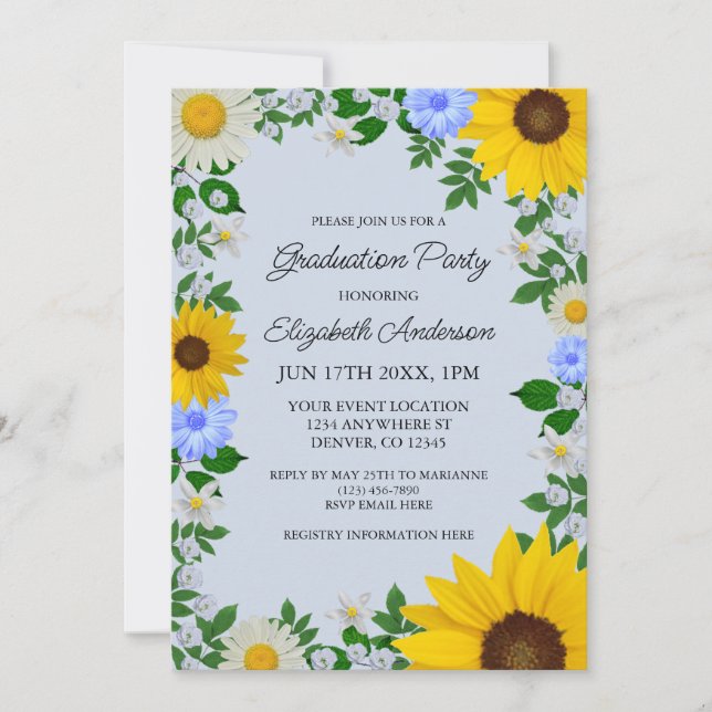 Rustic Sunflower Daisy Floral Graduation Party Invitation (Front)