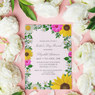 Rustic Sunflower Daisy Floral Mother's Day Invitation