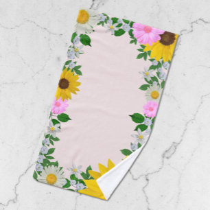Rustic Sunflower Daisy Floral Pink Hand Towel
