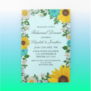 Rustic Sunflower Daisy Floral Rehearsal Dinner Invitation