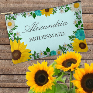 Rustic Sunflower Daisy Floral Wedding Accessory Pouch