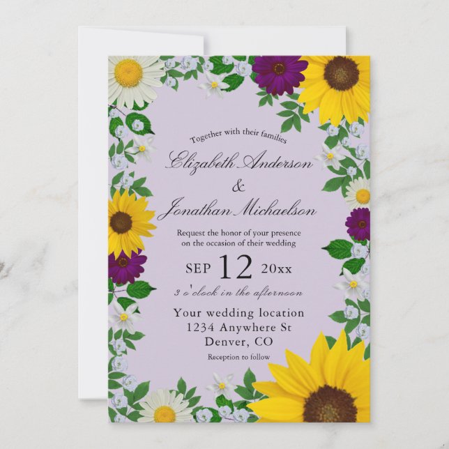 Rustic Sunflower Daisy Floral Wedding Invitation (Front)