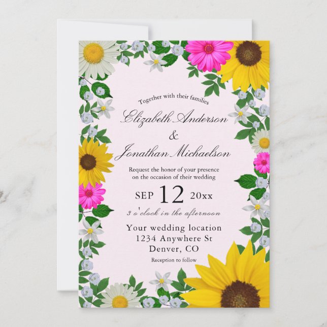 Rustic Sunflower Daisy Floral Wedding Invitation (Front)
