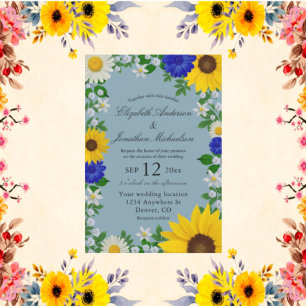 Rustic Sunflower Daisy Floral Wedding Invitation
