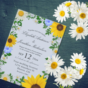 Rustic Sunflower Daisy Floral Wedding Invitation