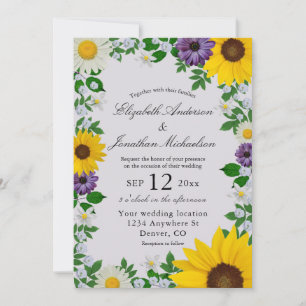 Rustic Sunflower Daisy Floral Wedding Invitation