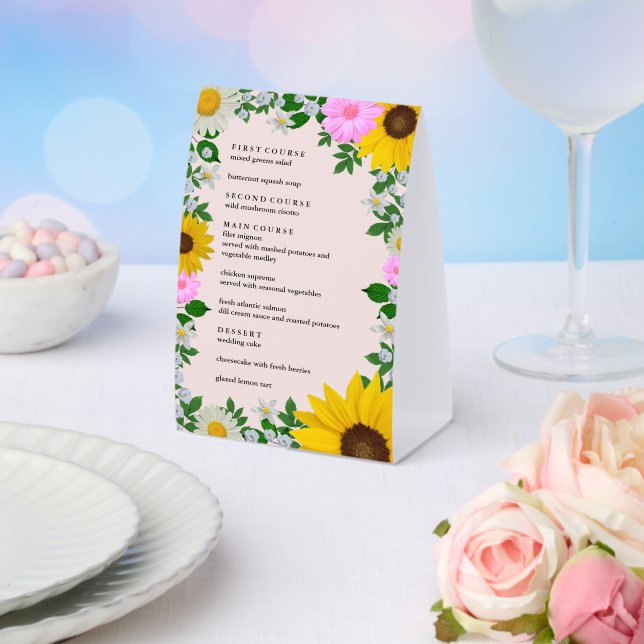 Rustic Sunflower Daisy Floral Wedding Menu (Insitu(Wedding))