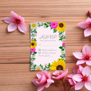 Rustic Sunflower Daisy Floral Wedding RSVP Card