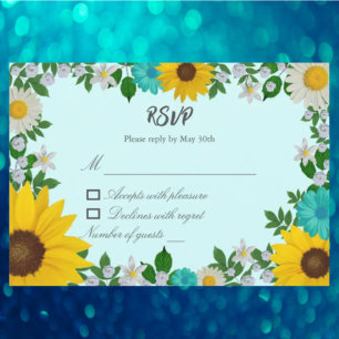Rustic Sunflower Daisy Floral Wedding RSVP Card