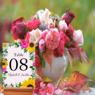Rustic Sunflower Daisy Floral Wedding Table Number