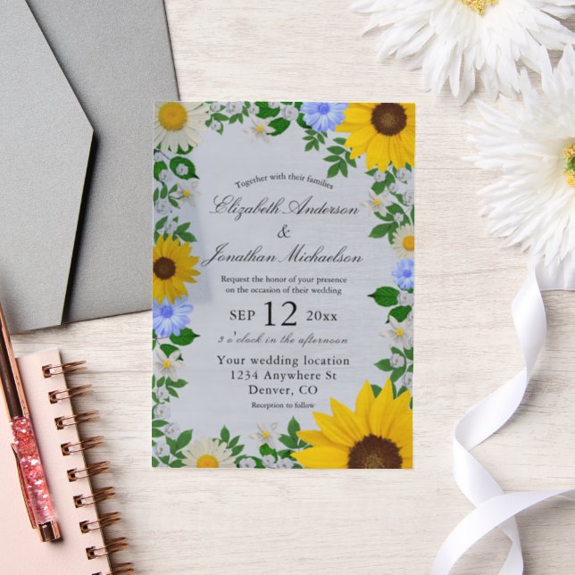 Rustic Sunflower Daisy Floral Wedding Vellum Invitations (Wedding)
