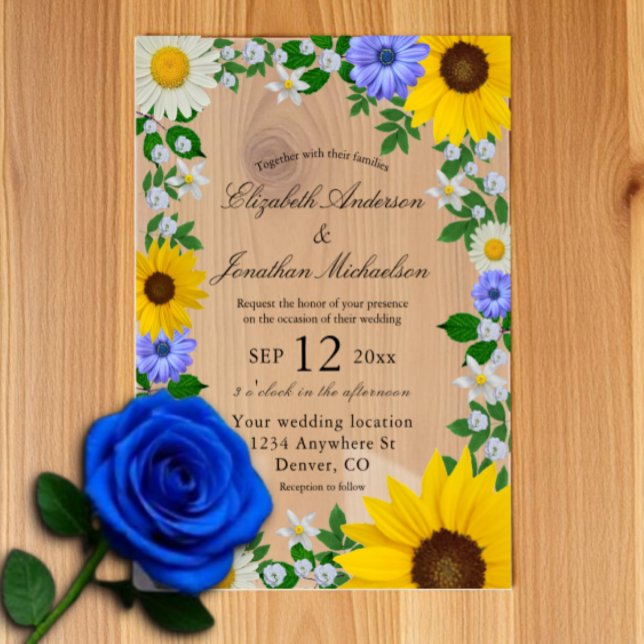 Rustic Sunflower Daisy Floral Wedding Vellum Invitations (Creator Uploaded)