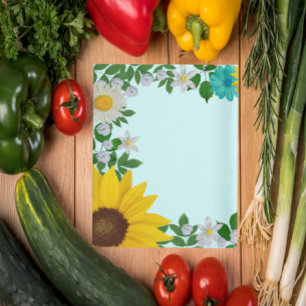 Rustic Sunflower Daisy Teal Floral Tea Towel