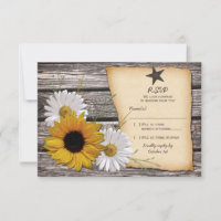 Rustic Sunflower Daisy Wedding Reply Card