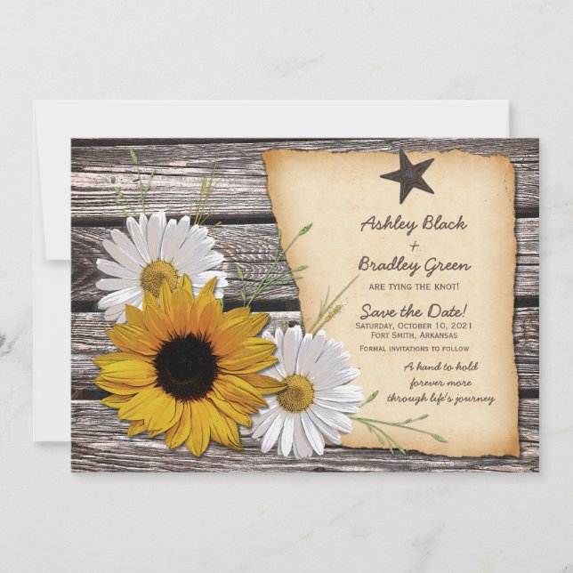Rustic Sunflower Daisy Wedding Save the Date (Front)