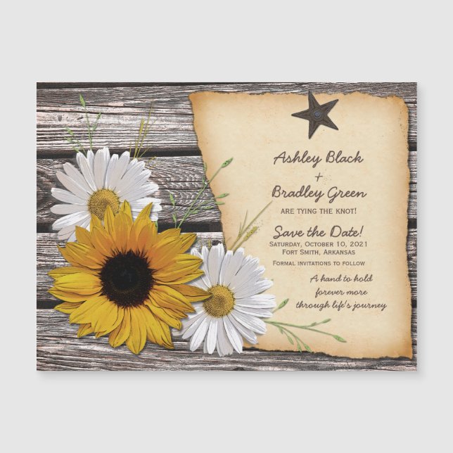 Rustic Sunflower Daisy Wedding Save the Date (Front)