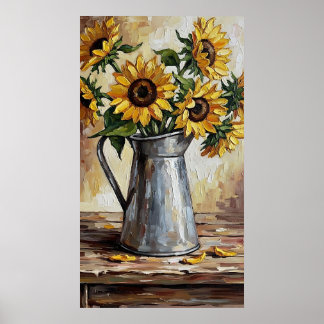 Rustic Sunflower Decor Expressionist Painting