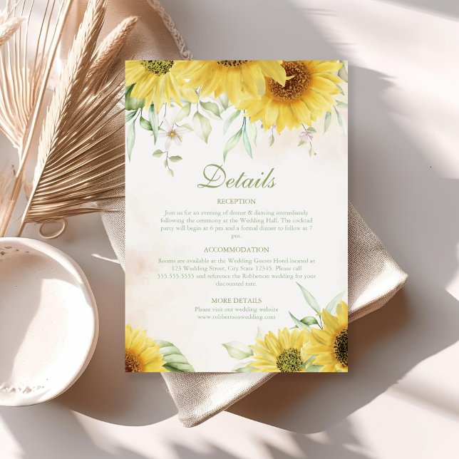 Rustic Sunflower Delight Details Enclorsure Card (Rustic Sunflower Delight Details Enclorsure Card on a boho sunny table.)