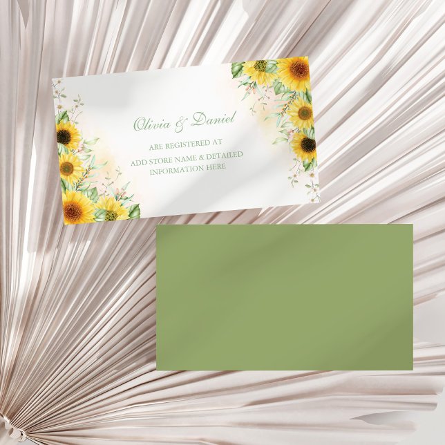 Rustic Sunflower Delight Registry Insert Card (Rustic Sunflower Delight Registry Insert Card on a sunny white dry palm leaf.)