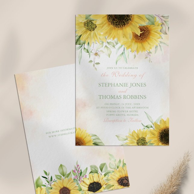 Rustic Sunflower Delight Wedding Invitation (Rustic Sunflower Delight Wedding Invitation on a table.)