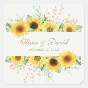 Rustic Sunflower Delight Wedding Square Sticker