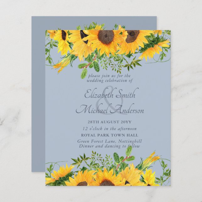 Rustic Sunflower Dusty Blue Themed BUDGET Wedding  (Front/Back)