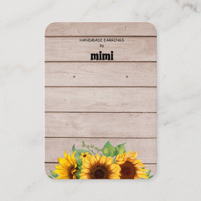 Rustic Sunflower Earrings Display  Business Card (Front)