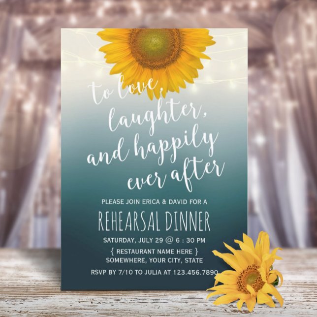 Rustic Sunflower Elegant Teal Rehearsal Dinner Invitation (Creator Uploaded)