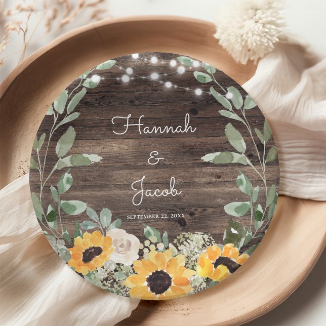 Rustic Sunflower Eucalyptus Barn Wood Paper Plate (Creator Uploaded)