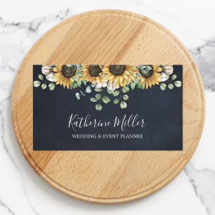 Rustic Sunflower Eucalyptus Black Chalkboard Business Card